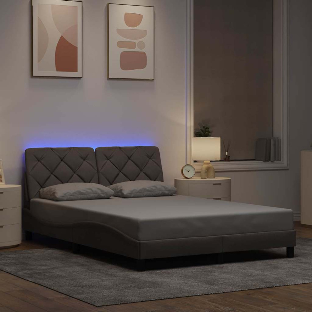 Produktbild för Bed Frame with LED without Mattress Taupe 120x200 cm Fabric