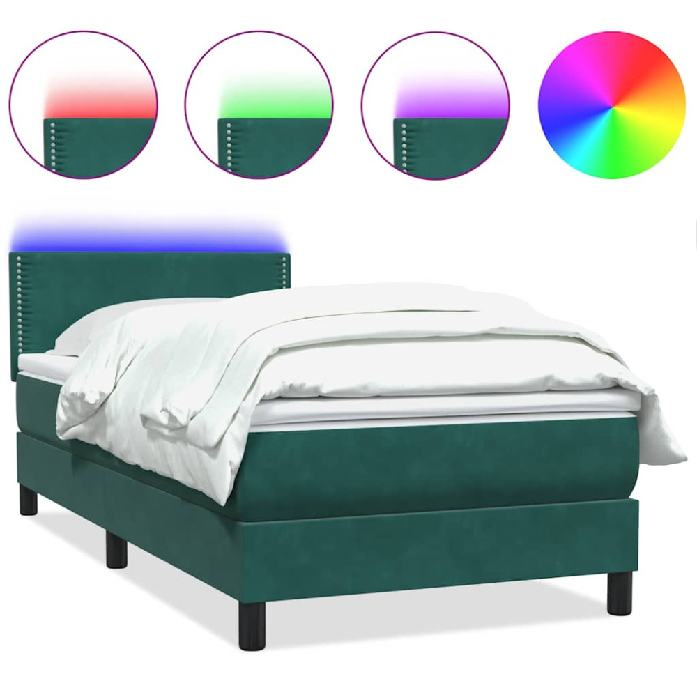 Produktbild för Resårsäng med madrass och LED mörkgrön 80x220 cm sammet