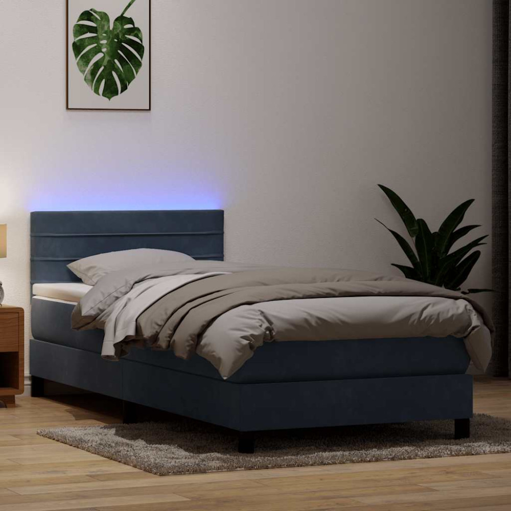 Produktbild för Resårsäng med madrass och LED mörkgrå 80x210 cm sammet