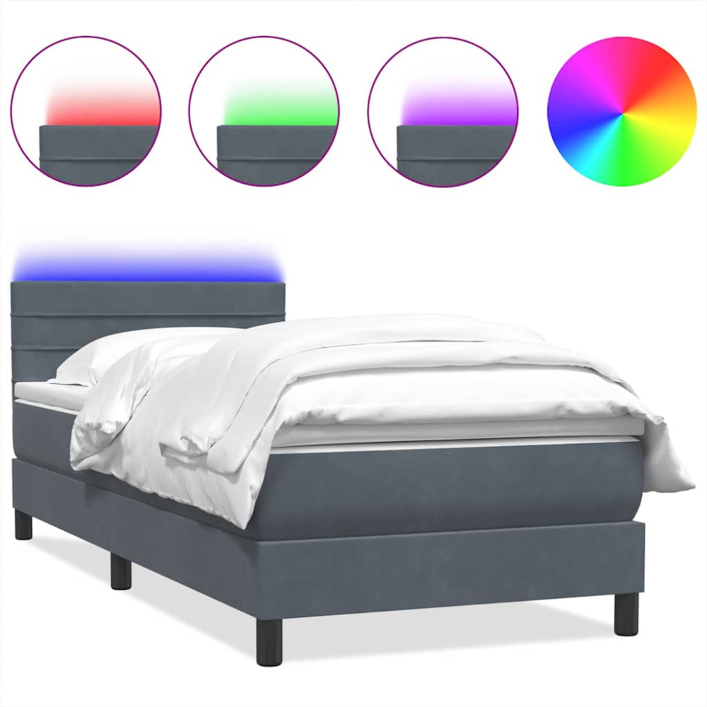 Produktbild för Resårsäng med madrass och LED mörkgrå 80x210 cm sammet