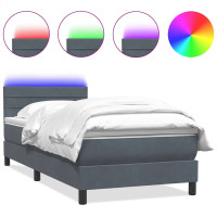 Produktbild för Resårsäng med madrass och LED mörkgrå 80x210 cm sammet