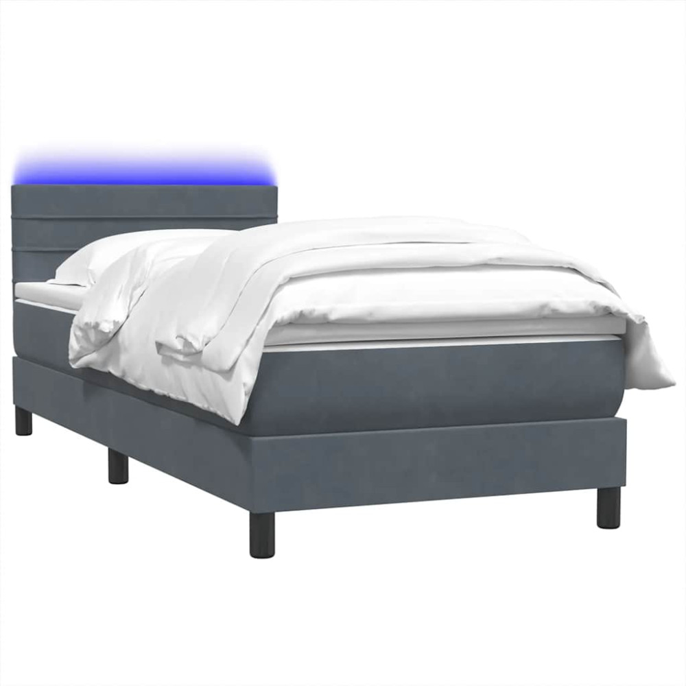 Produktbild för Resårsäng med madrass och LED mörkgrå 80x210 cm sammet
