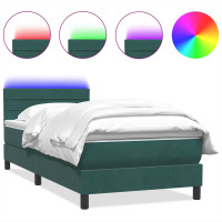 Produktbild för Resårsäng med madrass och LED mörkgrön 80x220 cm sammet