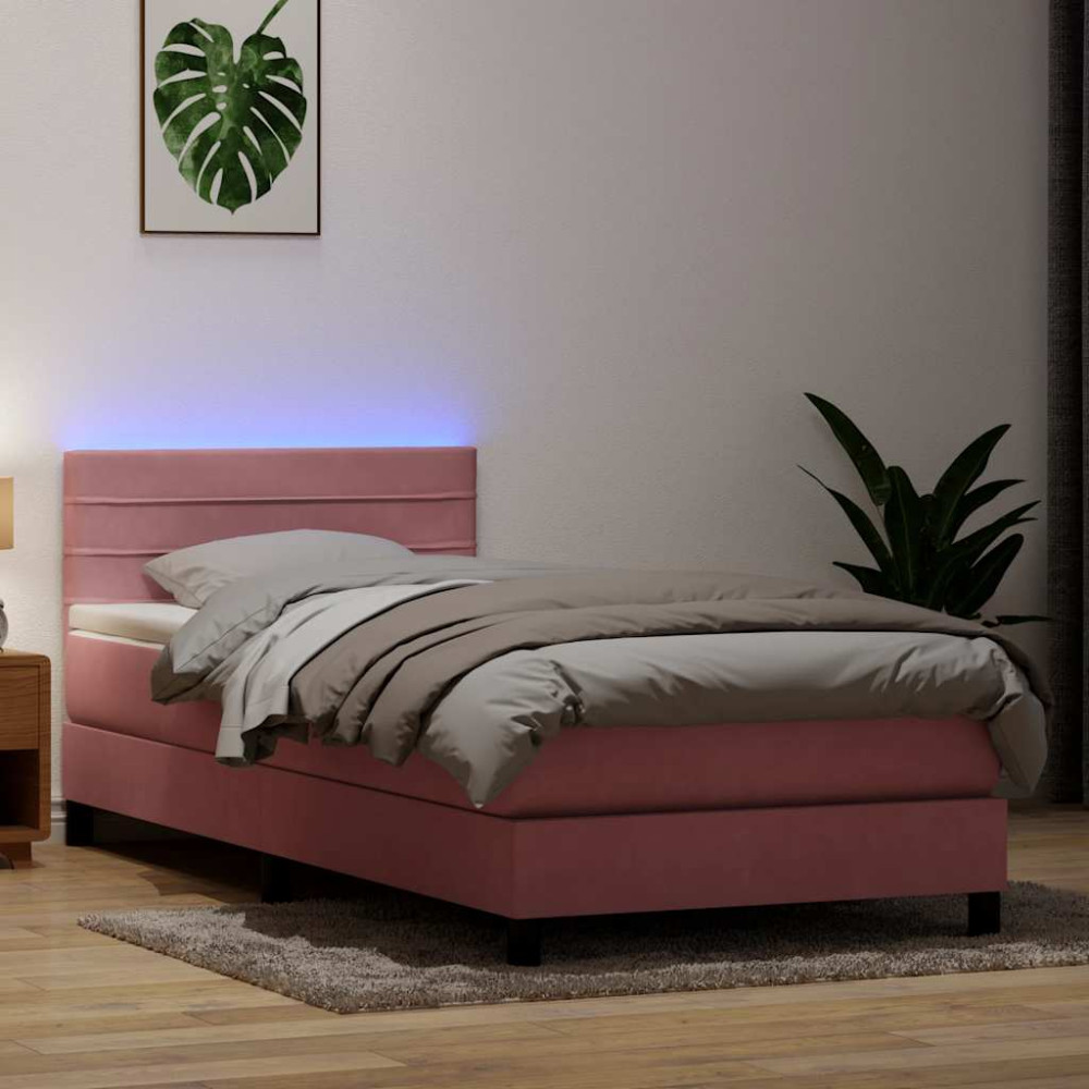 Produktbild för Resårsäng med madrass och LED rosa 80x220 cm sammet
