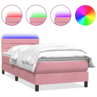 Produktbild för Resårsäng med madrass och LED rosa 80x220 cm sammet