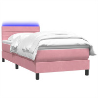 Produktbild för Resårsäng med madrass och LED rosa 80x220 cm sammet