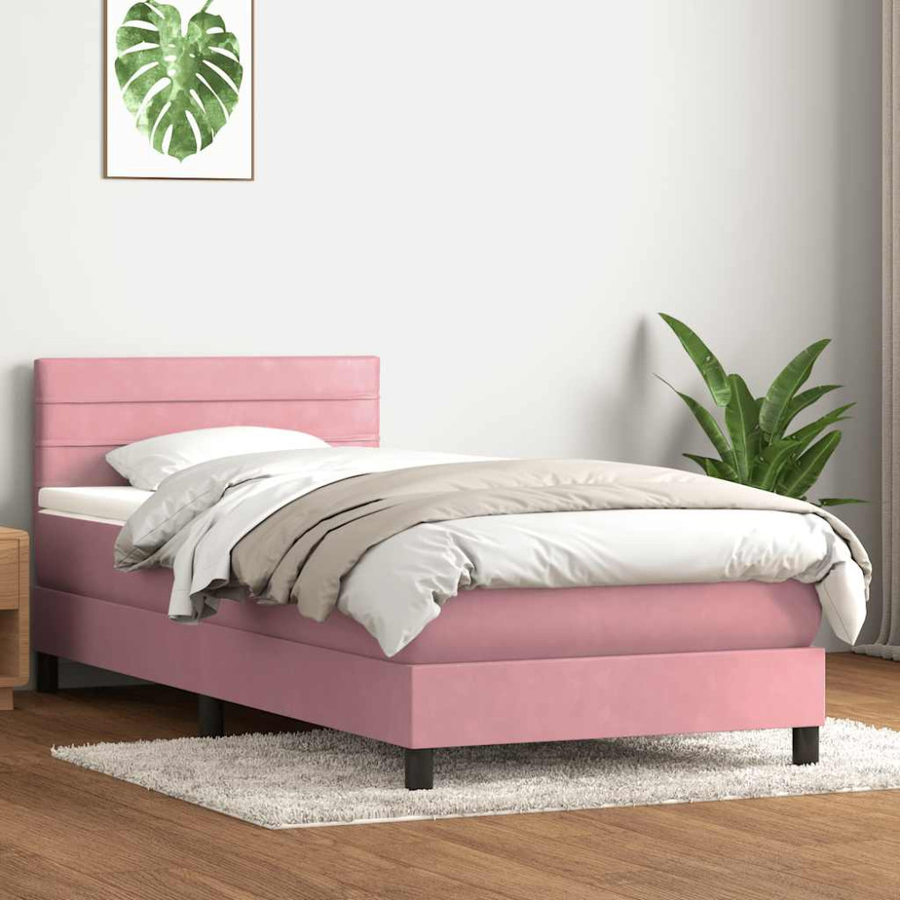 Produktbild för Resårsäng med madrass och LED rosa 80x220 cm sammet