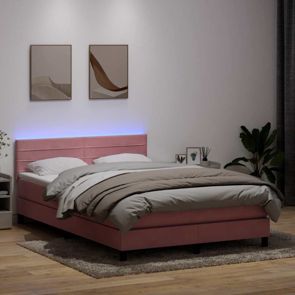 Produktbild för Resårsäng med madrass och LED rosa 160x220 cm sammet