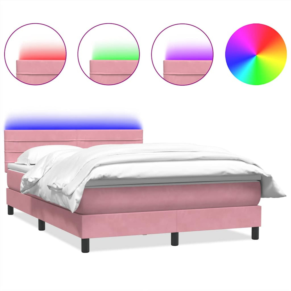 Produktbild för Resårsäng med madrass och LED rosa 160x220 cm sammet