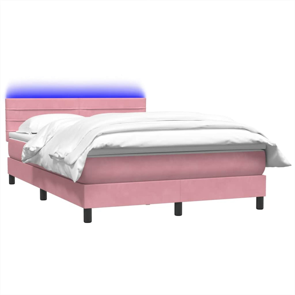 Produktbild för Resårsäng med madrass och LED rosa 160x220 cm sammet