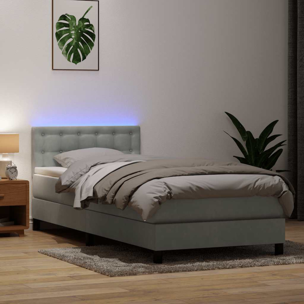 Produktbild för Resårsäng med madrass och LED ljusgrå 80x210 cm sammet