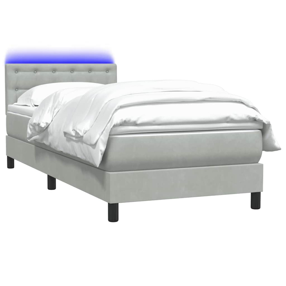 Produktbild för Resårsäng med madrass och LED ljusgrå 80x210 cm sammet