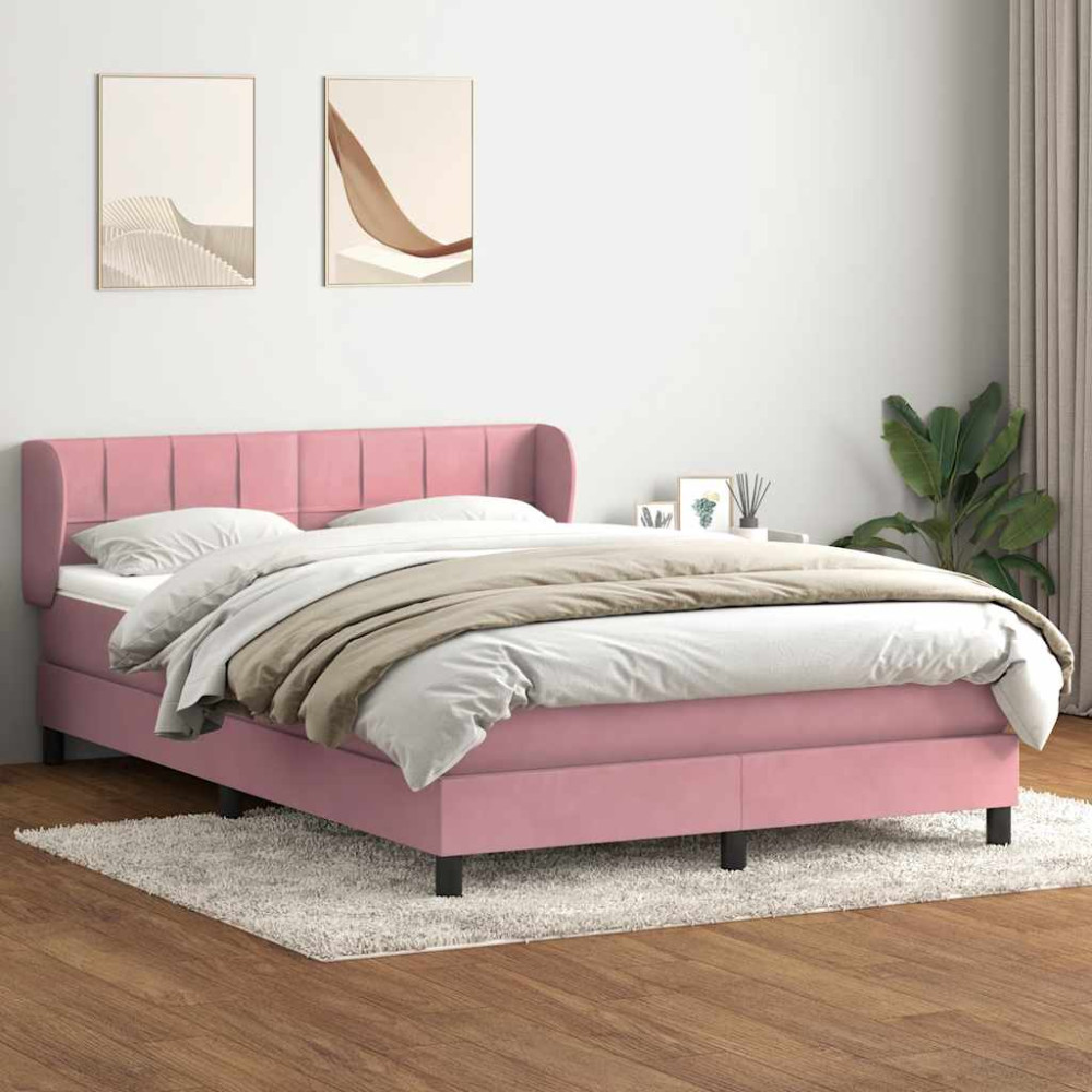 Produktbild för Ramsäng med madrass rosa 160x220 cm sammet