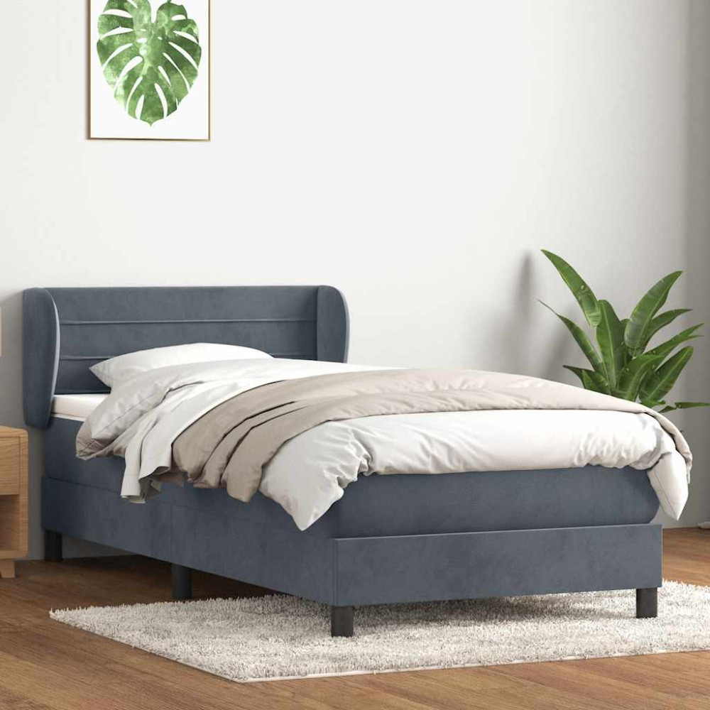 Produktbild för Ramsäng med madrass mörkgrå 80x210 cm sammet
