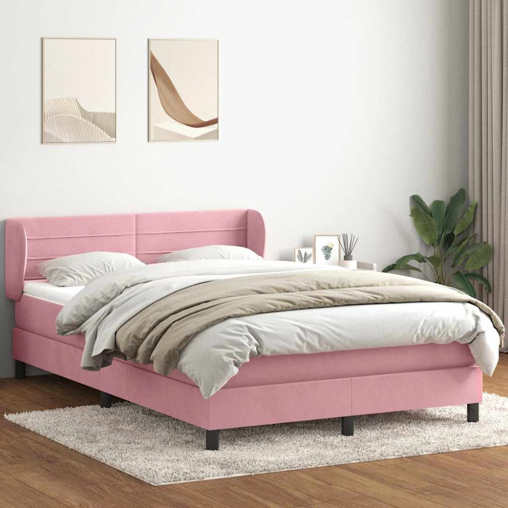 Produktbild för Ramsäng med madrass rosa 160x220 cm sammet