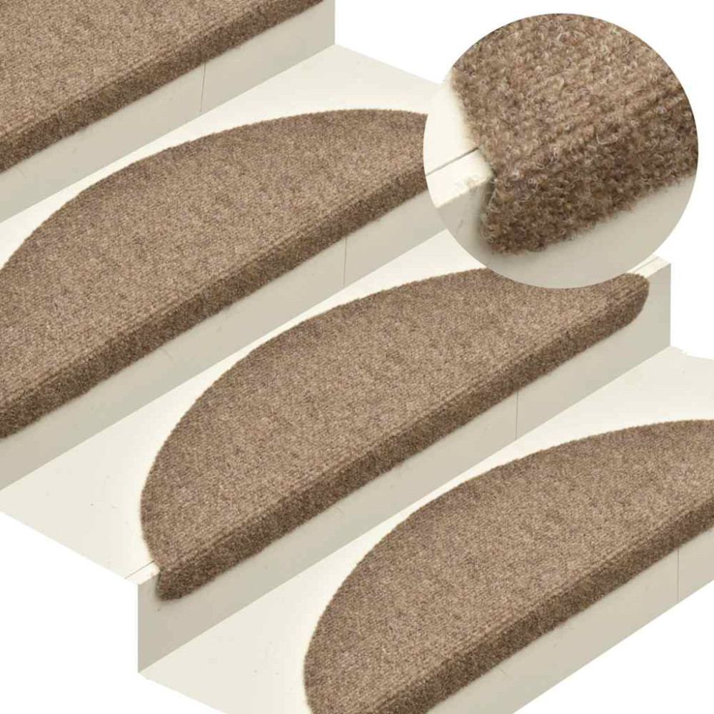 Produktbild för Trappmattor självhäftande 30 st 65x21x4 cm beige halvrunda stora