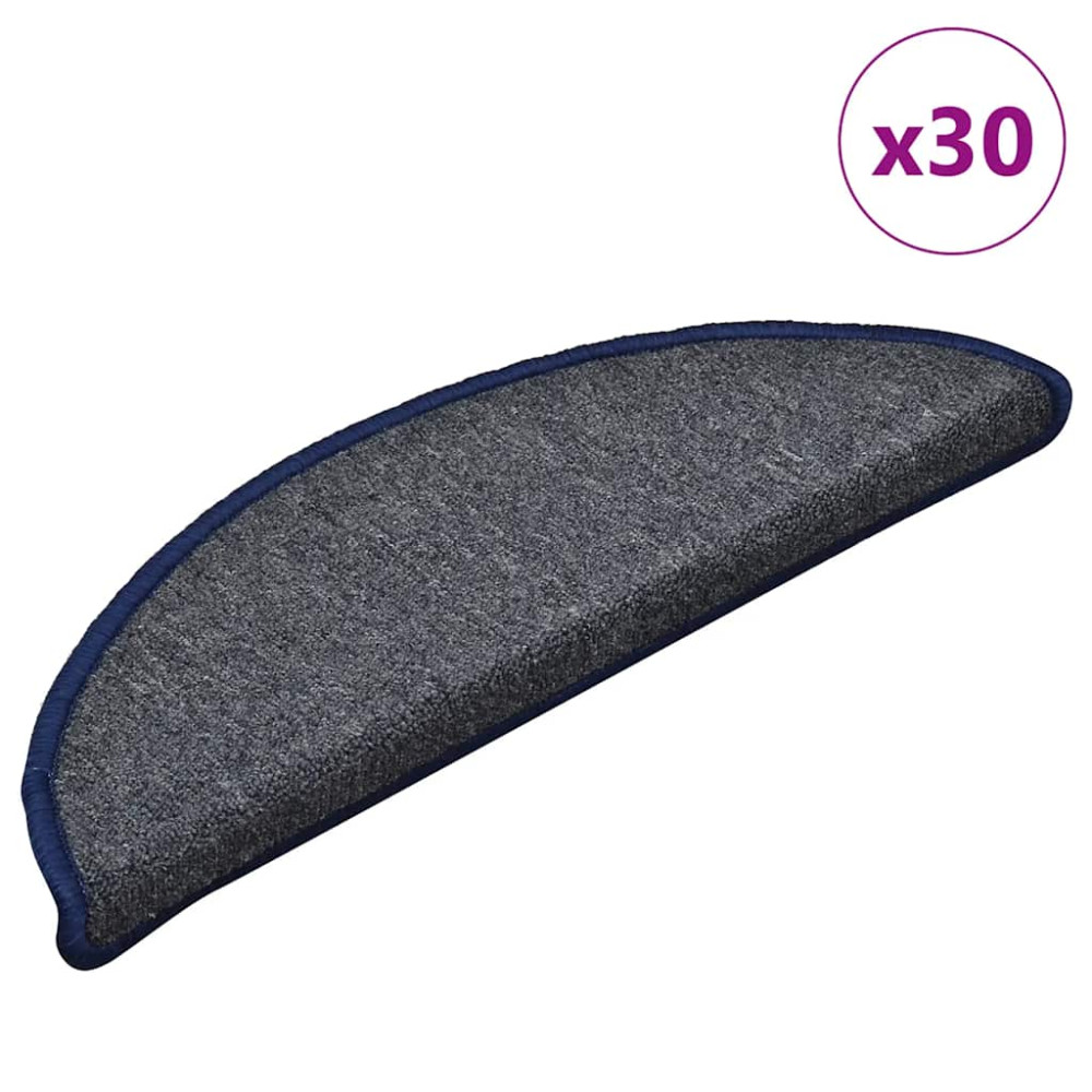 Produktbild för Trappmattor 30 st 56x17x3 cm mörkgrå och blå halvrunda