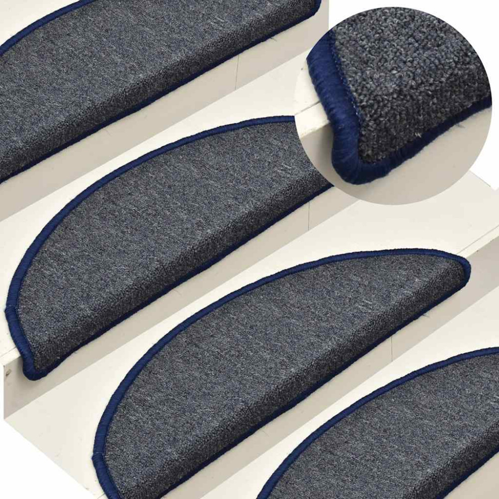Produktbild för Trappmattor 30 st 56x17x3 cm mörkgrå och blå halvrunda