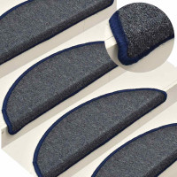 Produktbild för Trappmattor 30 st 56x17x3 cm mörkgrå och blå halvrunda