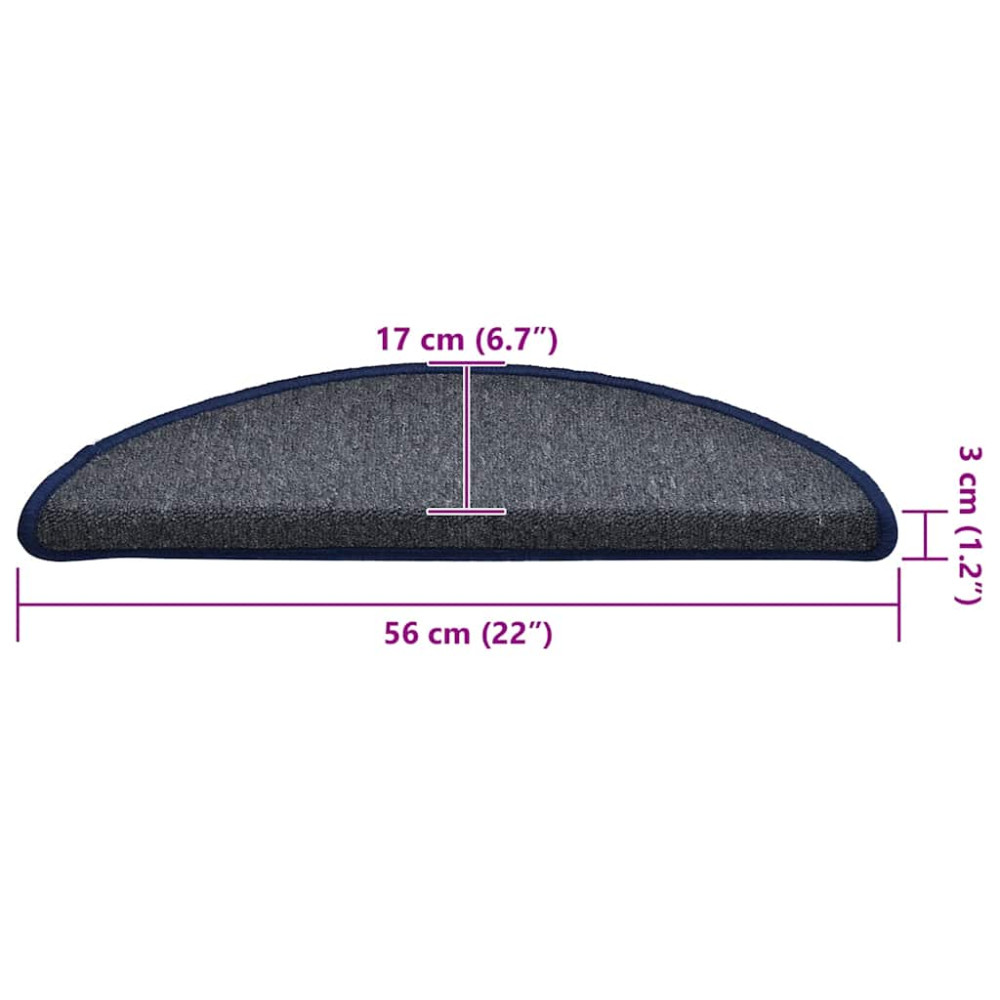 Produktbild för Trappmattor 30 st 56x17x3 cm mörkgrå och blå halvrunda
