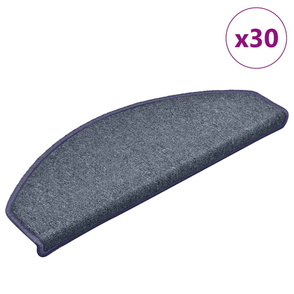Produktbild för Trappmattor 30 st 65x24x4 cm mörkgrå och blå halvrunda stora
