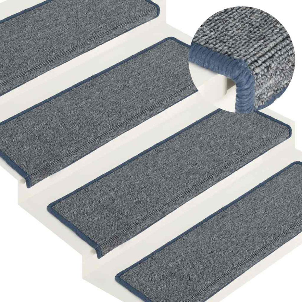 Produktbild för Trappmattor 30 st 65x21x4 cm ljusgrå och blå rektangulär kant