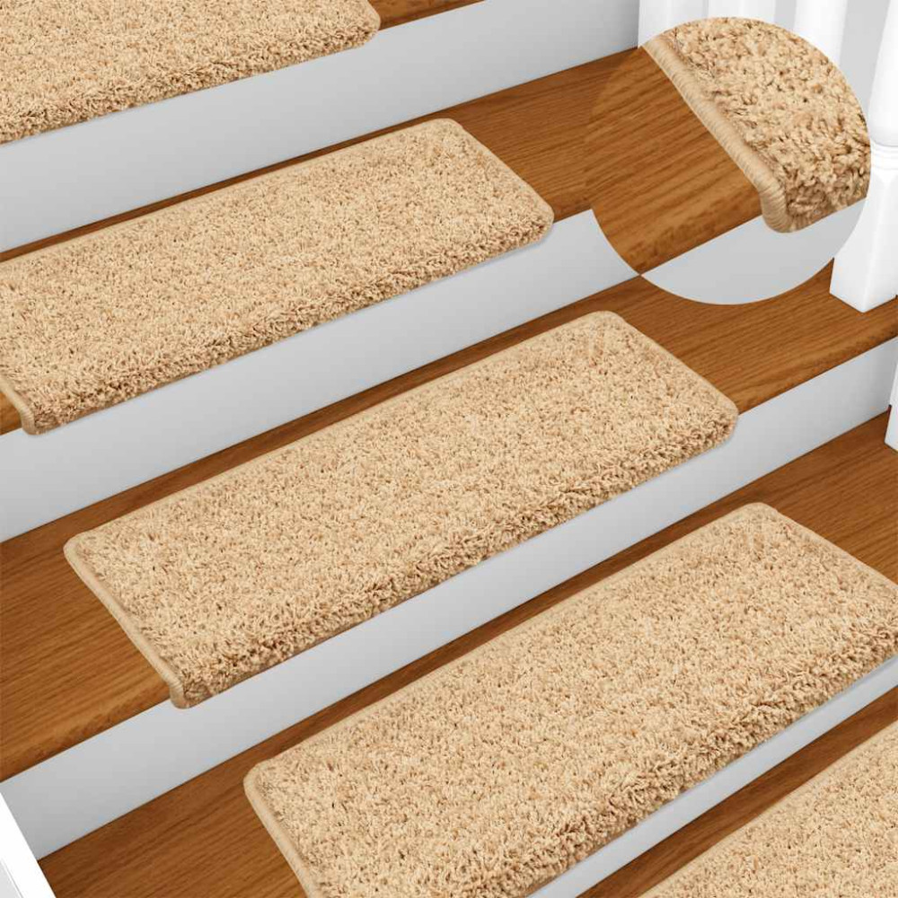 Produktbild för Trappmattor 30 st 65x21x4 cm krämfärgade rektangulära kanter