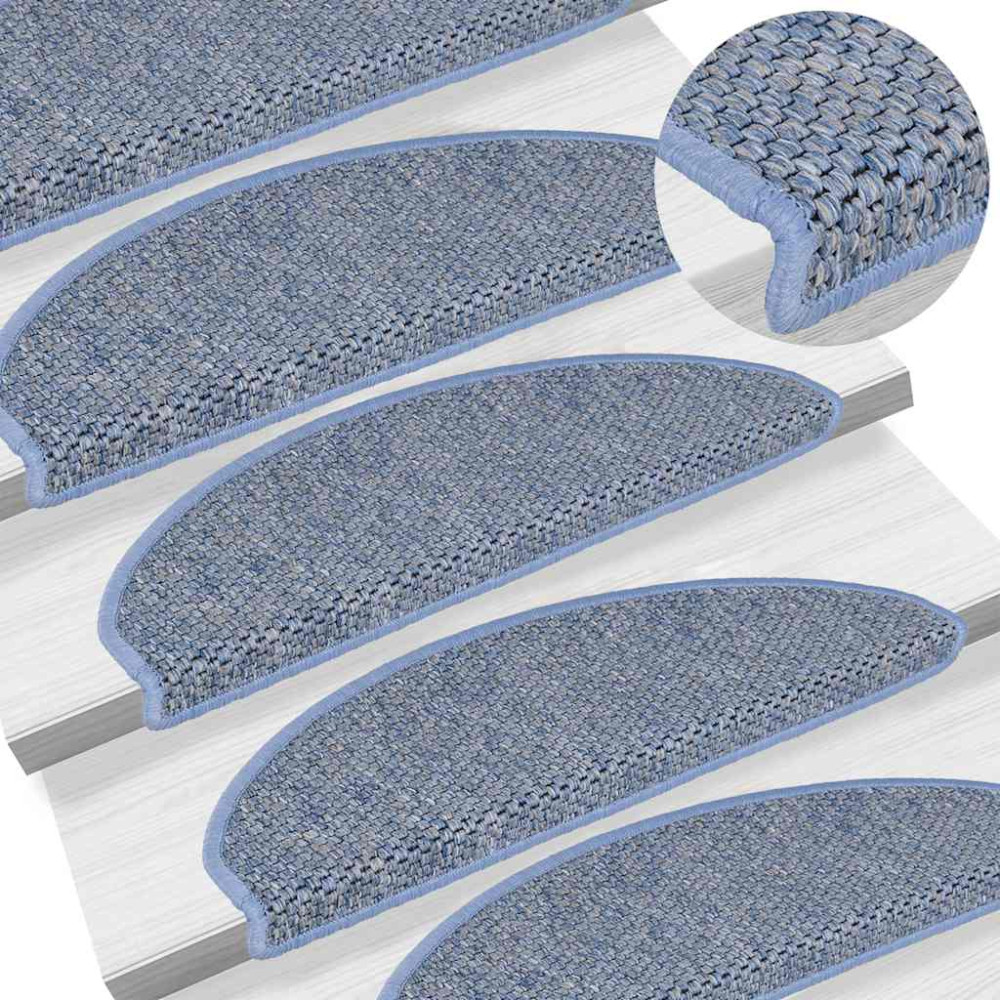 Produktbild för Trappmattor självhäftande sisal-look 30 st 56x17x3 cm blå