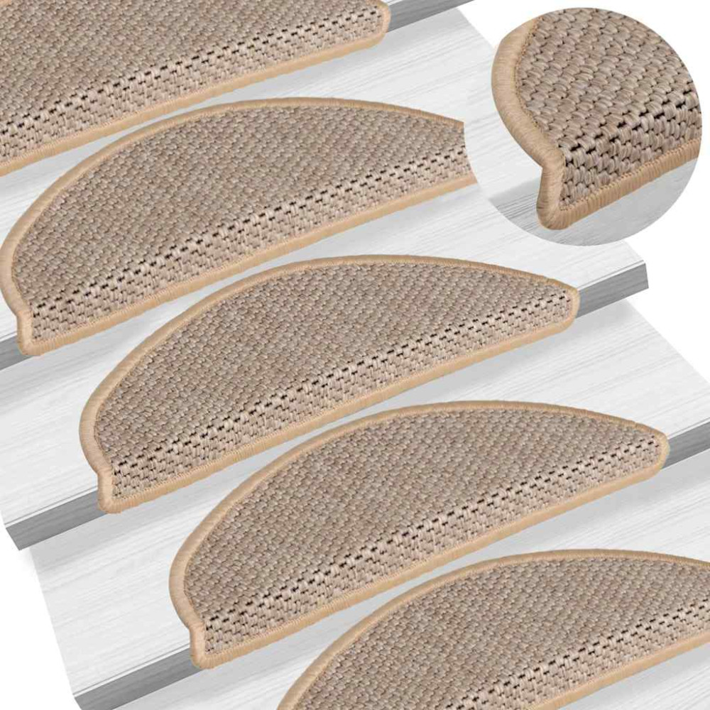 Produktbild för Trappmattor självhäftande sisal-look 30 st 56x17x3 cm ljusbeige