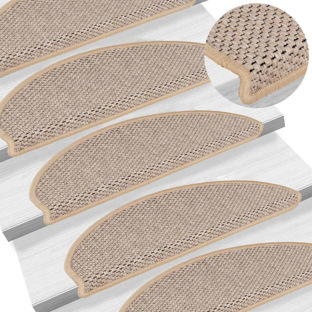 Produktbild för Trappmattor självhäftande sisal-look 30 st 65x21x4 cm ljusbeige