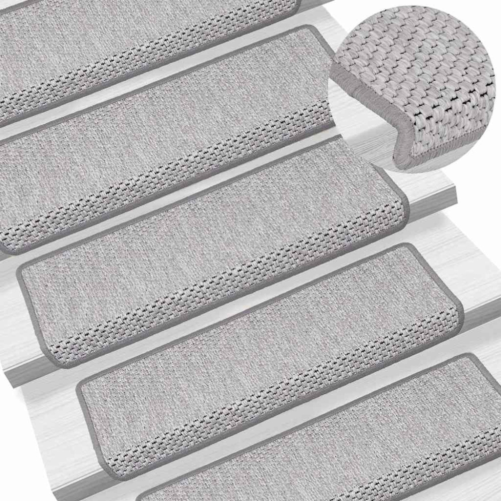 Produktbild för Trappmattor självhäftande sisal-look 30 st 65x21x4 cm platina