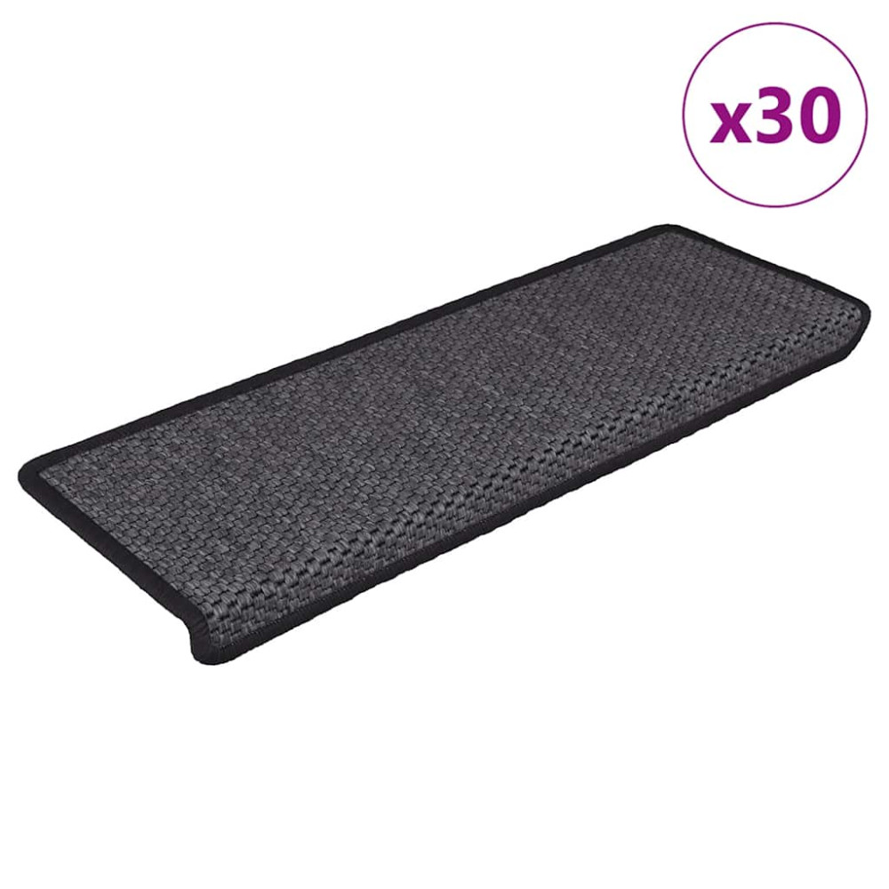 Produktbild för Trappmattor självhäftande sisal-look 30 st 65x21x4 cm antracit