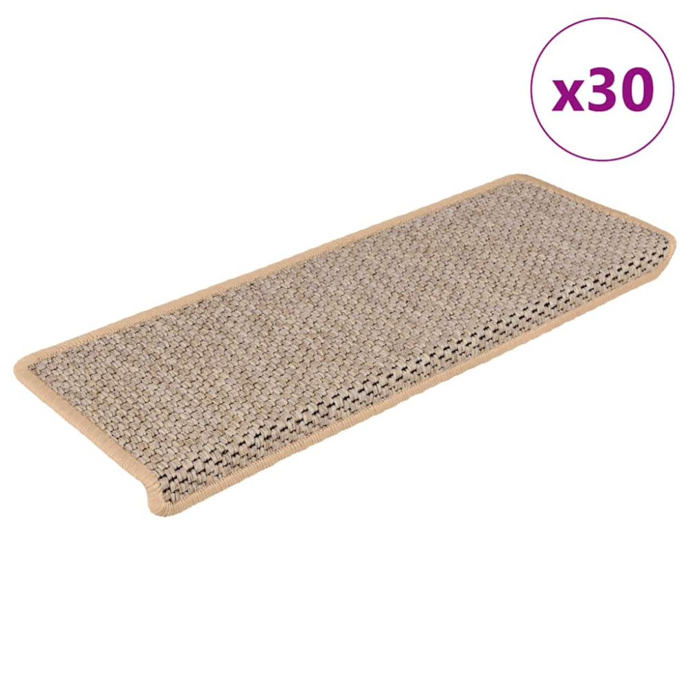 Produktbild för Trappmattor självhäftande sisal-look 30 st 65x21x4 cm ljusbeige