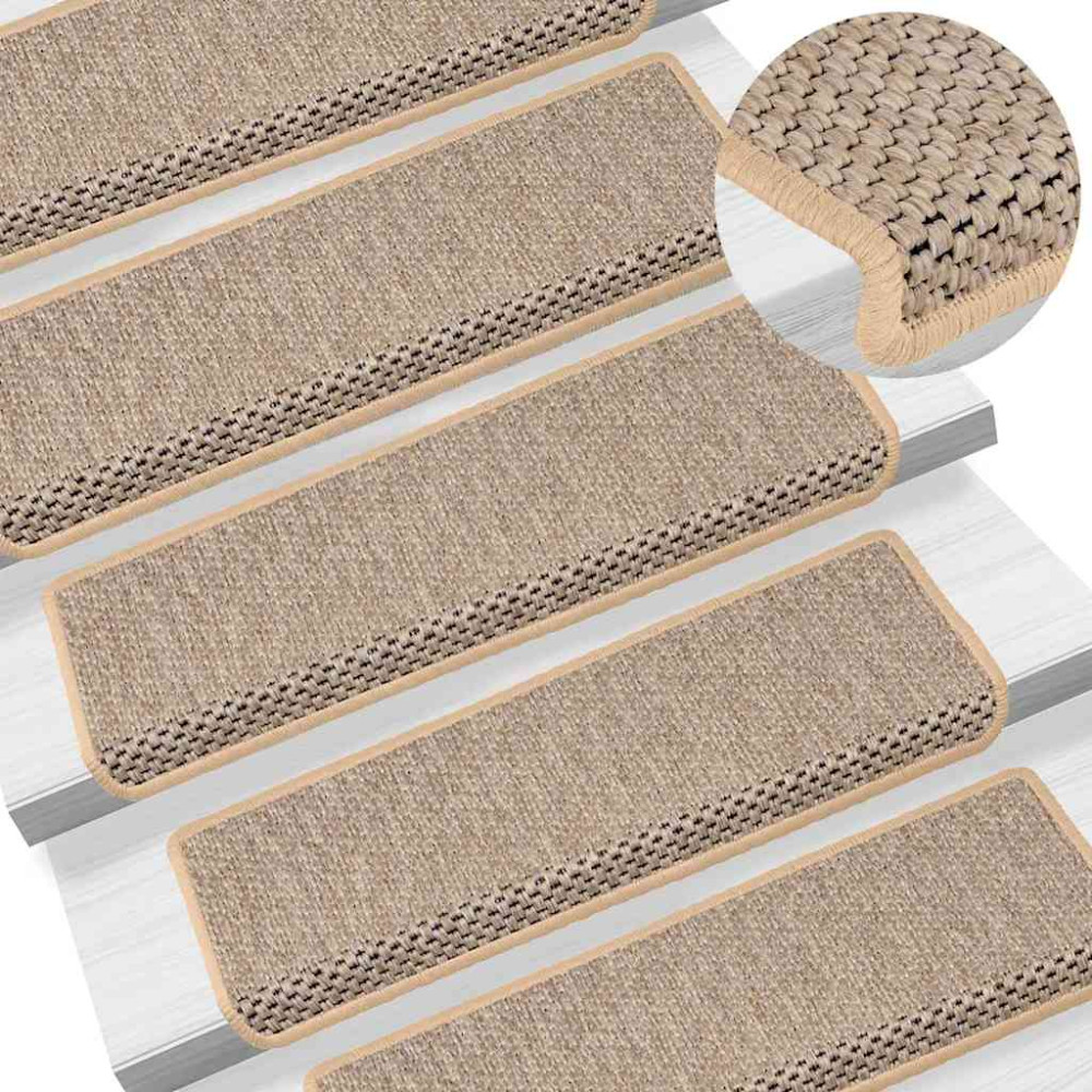 Produktbild för Trappmattor självhäftande sisal-look 30 st 65x21x4 cm ljusbeige