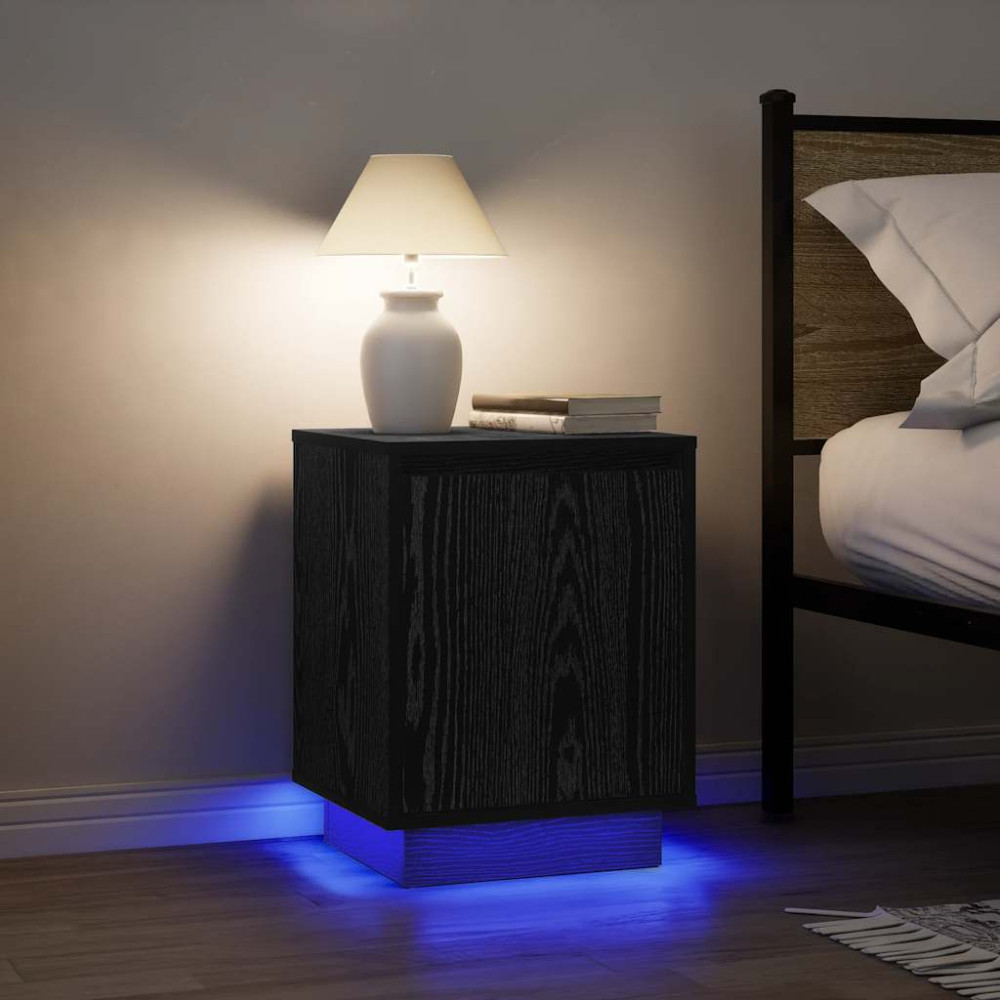 Produktbild för Sängbord med LED-lampor 2 st svart 38x34x50 cm