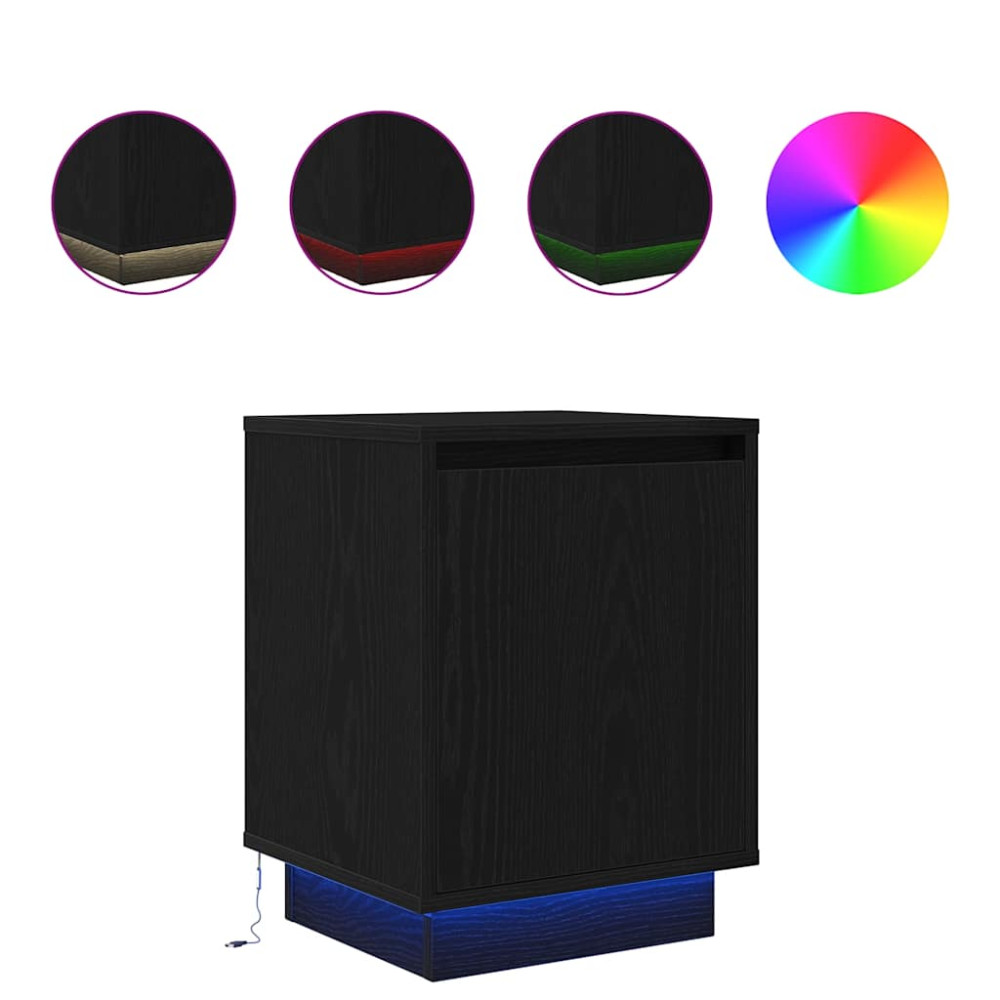 Produktbild för Sängbord med LED-lampor 2 st svart 38x34x50 cm