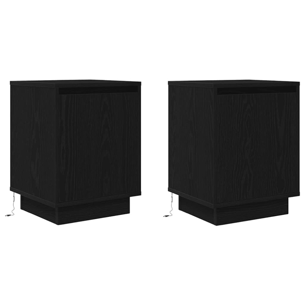 Produktbild för Sängbord med LED-lampor 2 st svart 38x34x50 cm