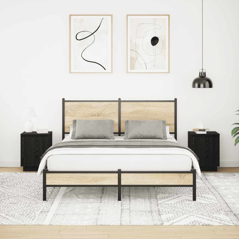 Produktbild för Sängbord med LED-lampor 2 st svart 38x34x50 cm
