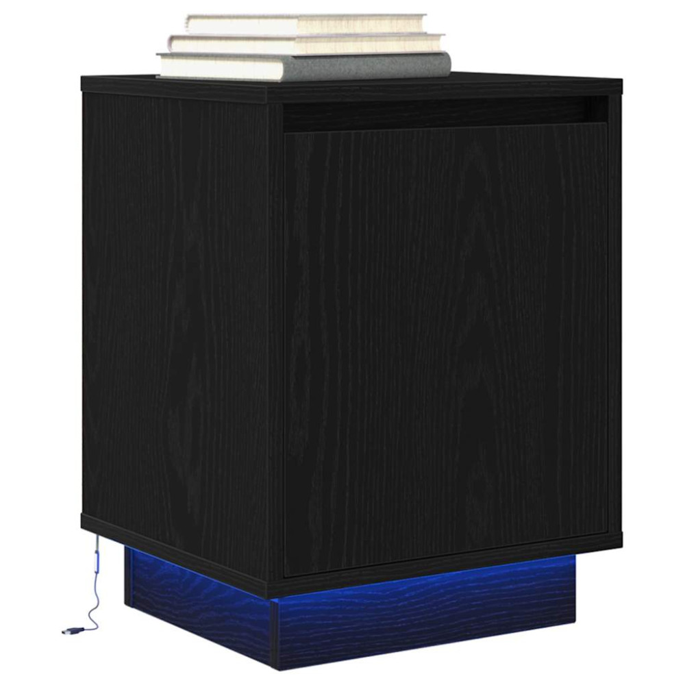 Produktbild för Sängbord med LED-lampor 2 st svart 38x34x50 cm