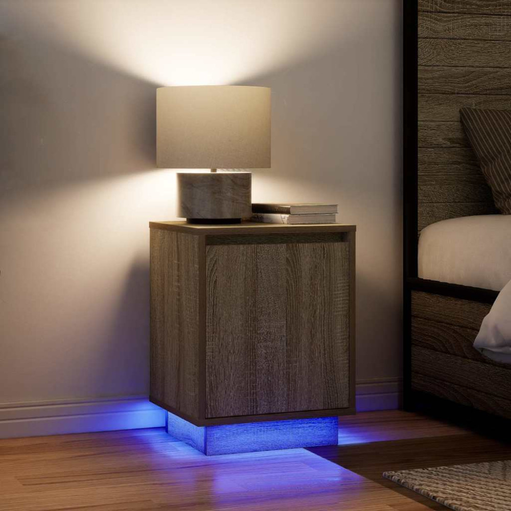 Produktbild för Sängbord med LED-lampor 2 st, Sonoma Ek 38x34x50 cm