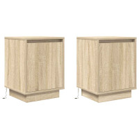 Produktbild för Sängbord med LED-lampor 2 st, Sonoma Ek 38x34x50 cm