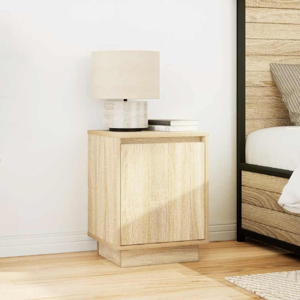 Produktbild för Sängbord med LED-lampor 2 st, Sonoma Ek 38x34x50 cm