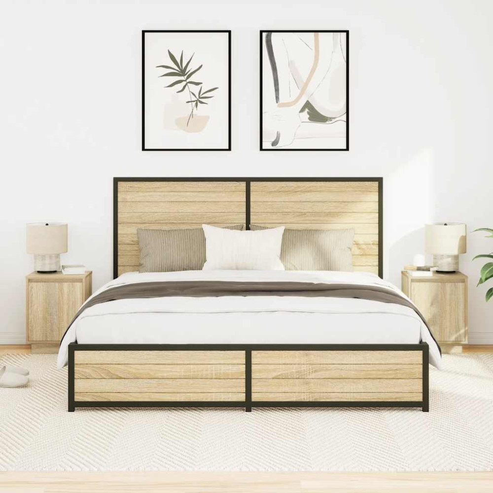 Produktbild för Sängbord med LED-lampor 2 st, Sonoma Ek 38x34x50 cm
