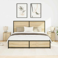 Produktbild för Sängbord med LED-lampor 2 st, Sonoma Ek 38x34x50 cm