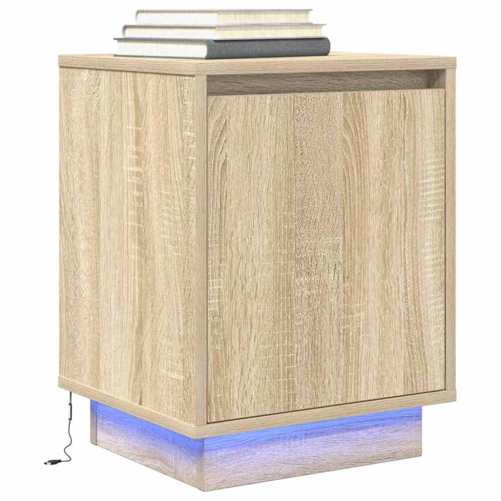 Produktbild för Sängbord med LED-lampor 2 st, Sonoma Ek 38x34x50 cm