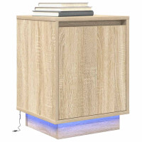 Produktbild för Sängbord med LED-lampor 2 st, Sonoma Ek 38x34x50 cm