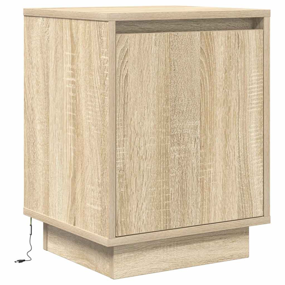 Produktbild för Sängbord med LED-lampor 2 st, Sonoma Ek 38x34x50 cm