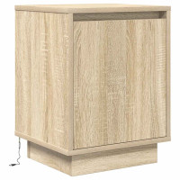 Produktbild för Sängbord med LED-lampor 2 st, Sonoma Ek 38x34x50 cm