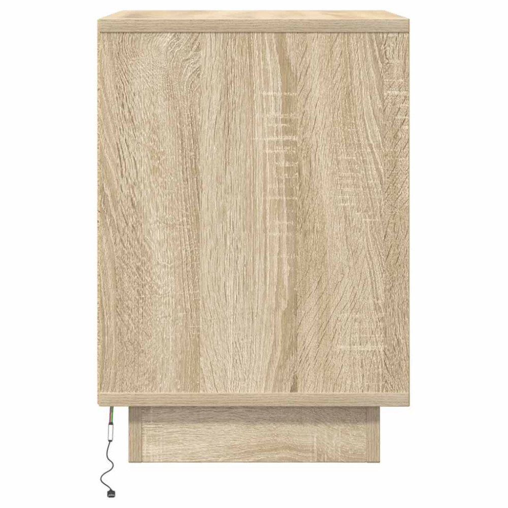 Produktbild för Sängbord med LED-lampor 2 st, Sonoma Ek 38x34x50 cm