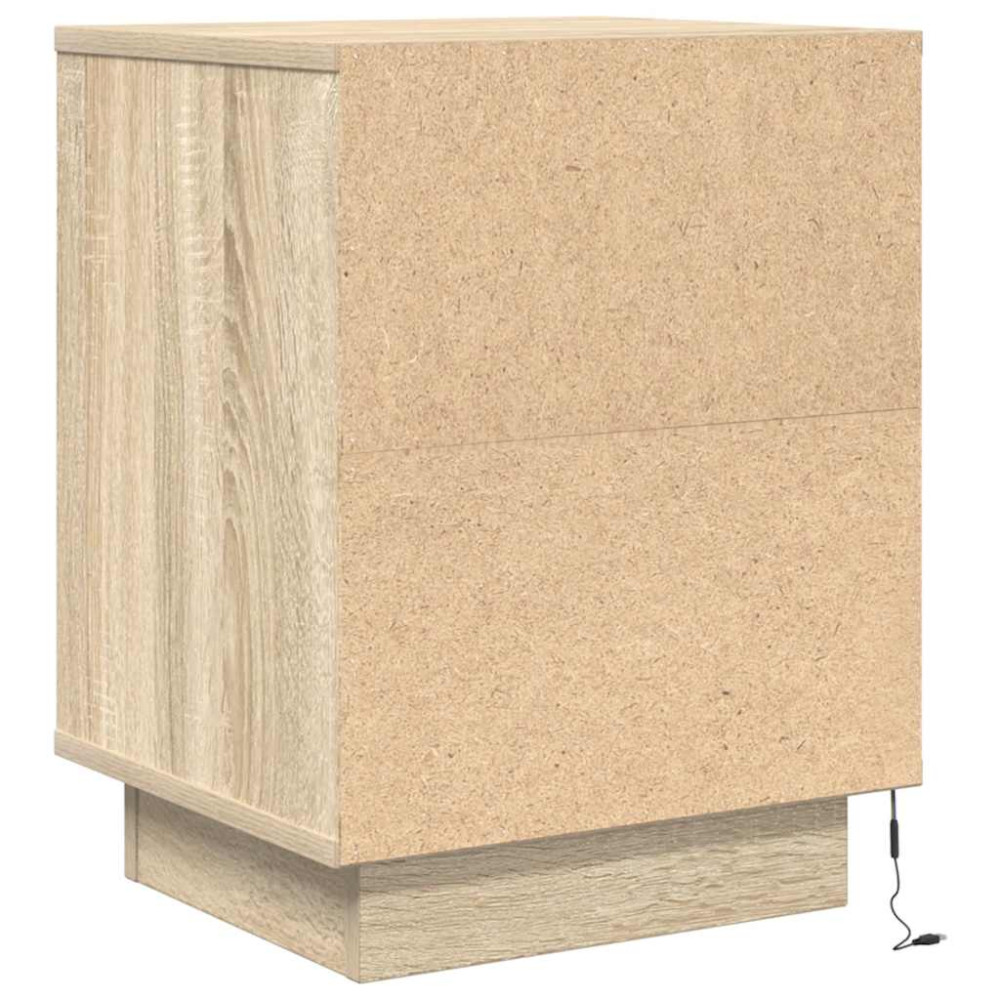 Produktbild för Sängbord med LED-lampor 2 st, Sonoma Ek 38x34x50 cm